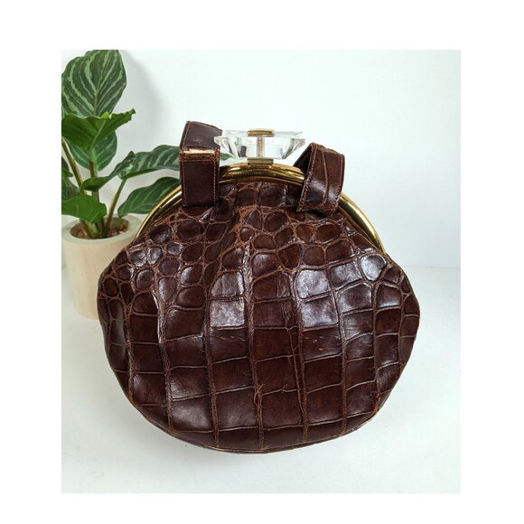 1930s 40s Rosenfeld alligator handbag with very unique bakelite clasp - Picture 7 of 11